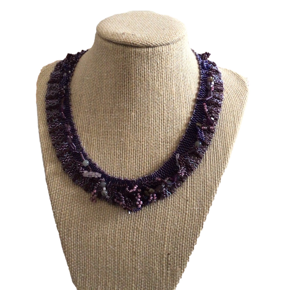Handmade Purple Beaded Choker | One-of-a-Kind Freeform Crochet